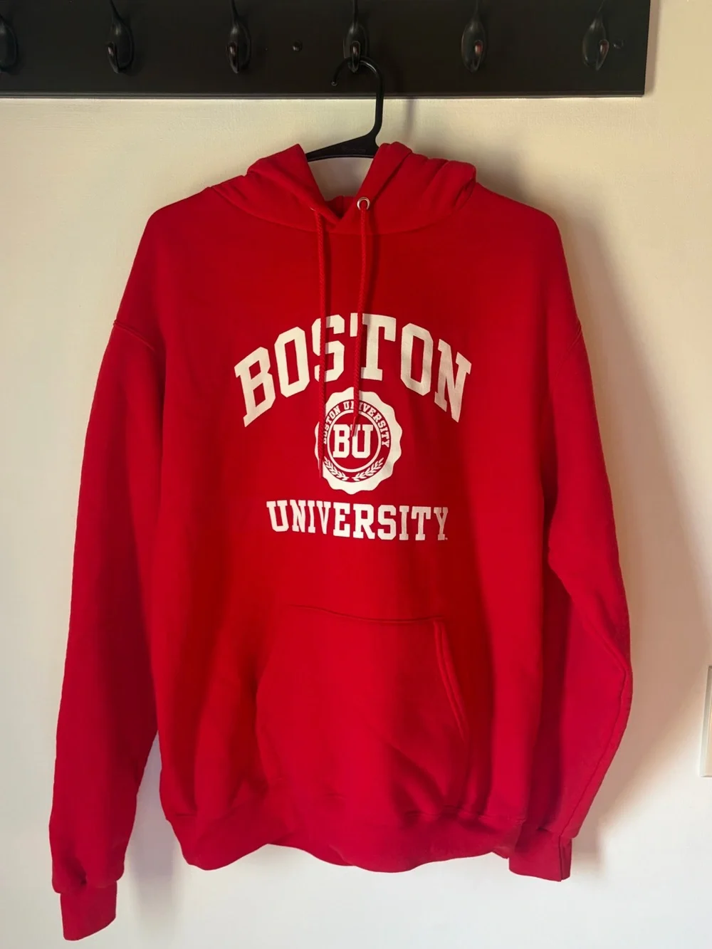 Men’s champion Boston university hooded sweatshirt size medium red